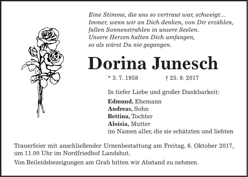 Traueranzeige Dorina Junesch