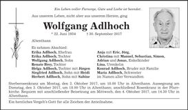 Traueranzeige Wolfgang Adlhoch