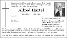 Traueranzeige Alfred Härtel