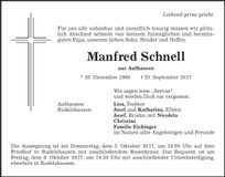Traueranzeige Manfred Schnell