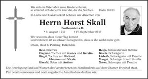 Traueranzeige Horst Skall