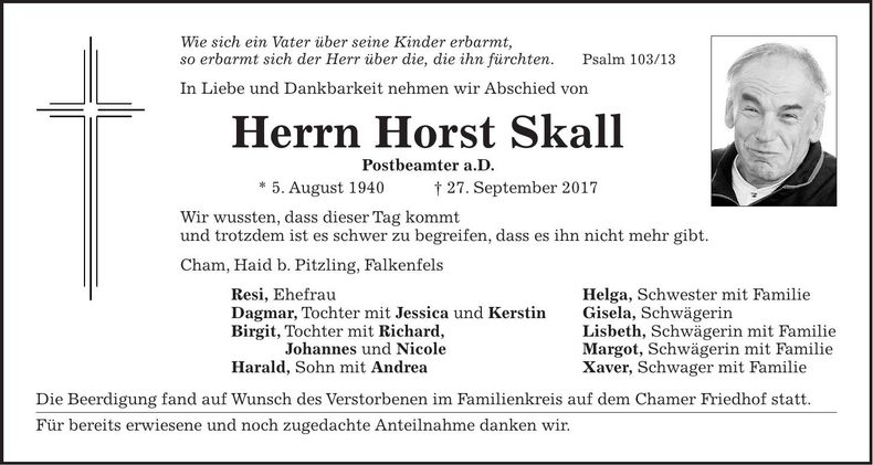 Traueranzeige Horst Skall