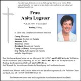 Traueranzeige Anita Lugauer