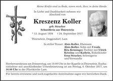 Traueranzeige Kreszenz Koller