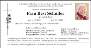 Traueranzeige Resi Schuller
