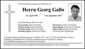 Traueranzeige Georg Gallo