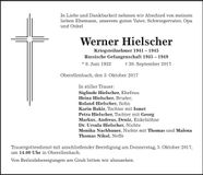 Traueranzeige Werner Hielscher