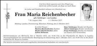 Traueranzeige Maria Reichenbecher