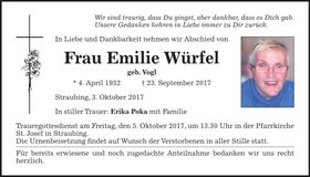 Traueranzeige Emilie Würfel