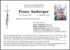 Traueranzeige Franz Amberger