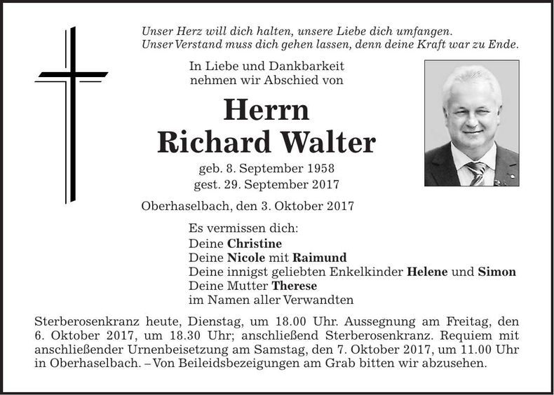 Traueranzeige Richard Walter