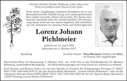 Traueranzeige Lorenz Johann Pichlmeier