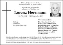 Traueranzeige Lorenz Herrmann