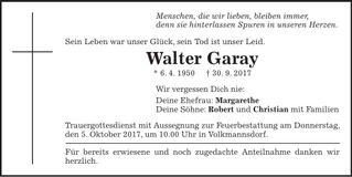 Traueranzeige Walter Garay