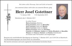 Traueranzeige Josef Gstettner