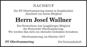 Traueranzeige Josef Wallner