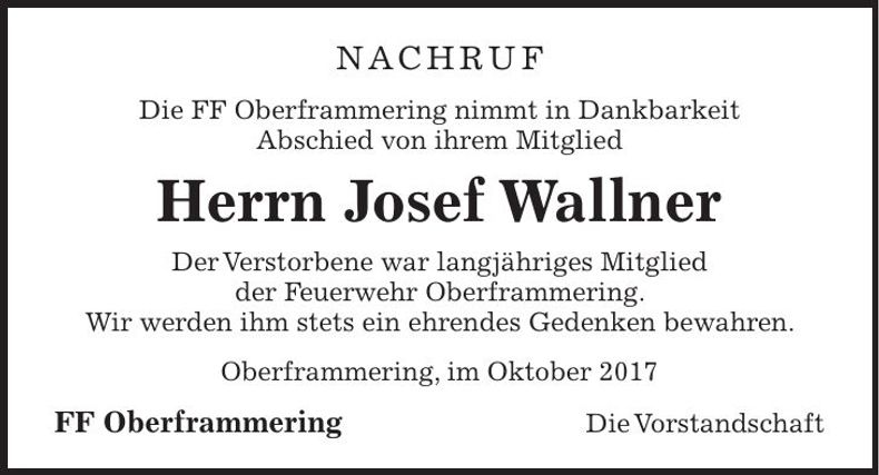 Traueranzeige Josef Wallner