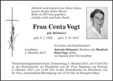 Traueranzeige Centa Vogt