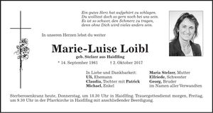 Traueranzeige Marie-Luise Loibl