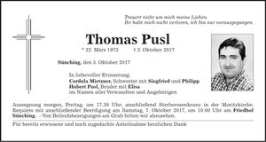 Traueranzeige Thomas Pusl