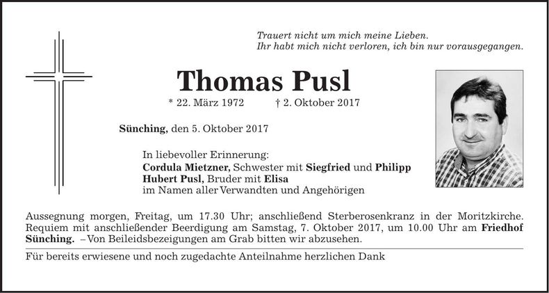 Traueranzeige Thomas Pusl