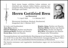 Traueranzeige Gottfried Breu