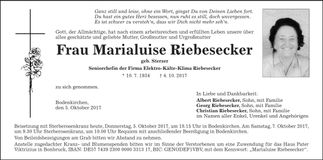 Traueranzeige Marialuise Riebesecker