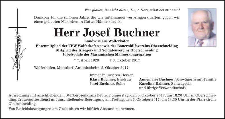 Traueranzeige Josef Buchner