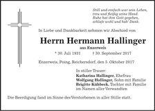 Traueranzeige Hermann Hallinger