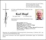 Traueranzeige Karl Hupf