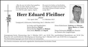 Traueranzeige Eduard Fleißner