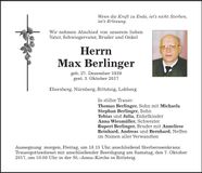 Traueranzeige Max Berlinger