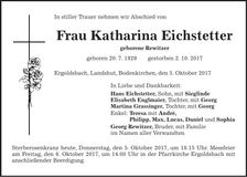 Traueranzeige Katharina Eichstetter