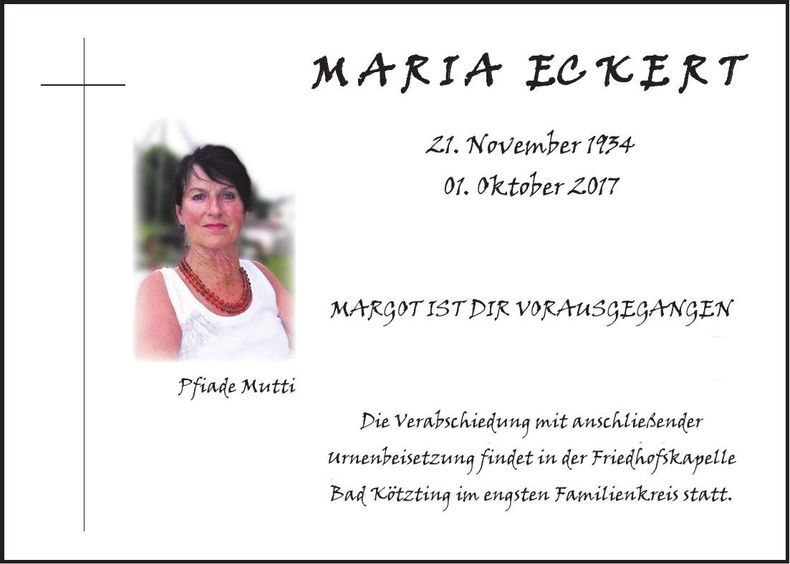 Traueranzeige Maria Eckert