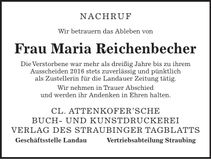 Traueranzeige Maria Reichenbecher