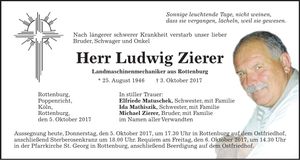 Traueranzeige Ludwig Zierer