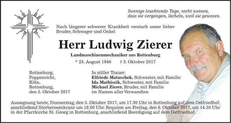 Traueranzeige Ludwig Zierer