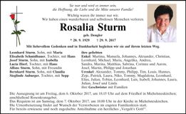 Traueranzeige Rosalia Sturm