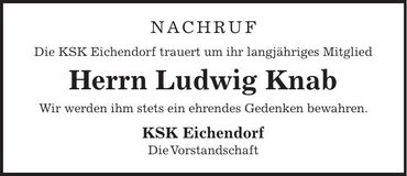 Traueranzeige Ludwig Knab