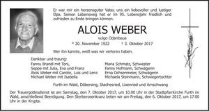 Traueranzeige Alois Weber