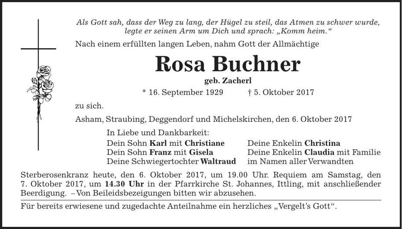 Traueranzeige Rosa Buchner