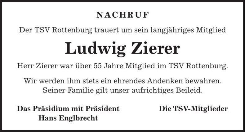 Traueranzeige Ludwig Zierer