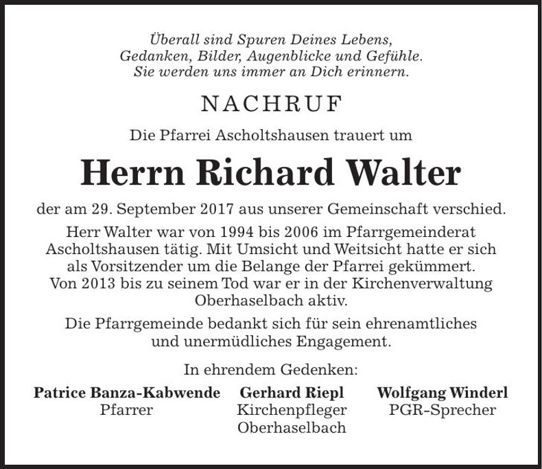 Traueranzeige Waltraud Sporer