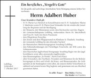 Traueranzeige Adalbert Huber