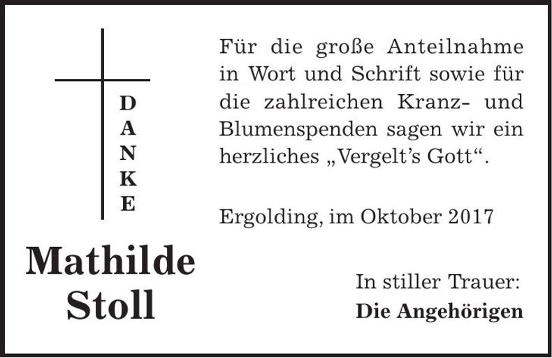 Traueranzeige Mathilde Stoll