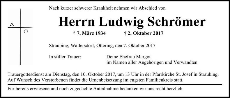 Traueranzeige Ludwig Schrömer