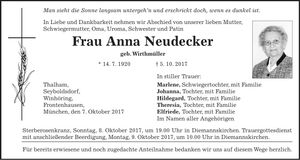 Traueranzeige Anna Neudecker