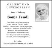 Traueranzeige Sonja Fendl