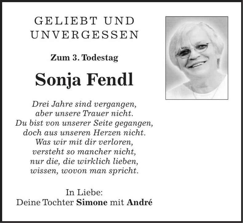 Traueranzeige Sonja Fendl