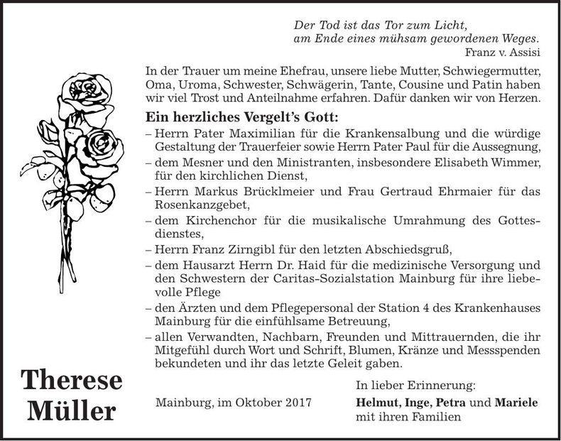 Traueranzeige Therese Müller